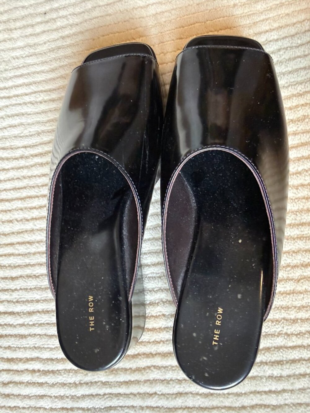 The Row Emi Black Patent Leather Platform Wedge Mule Sandals 37.5 Worn Once